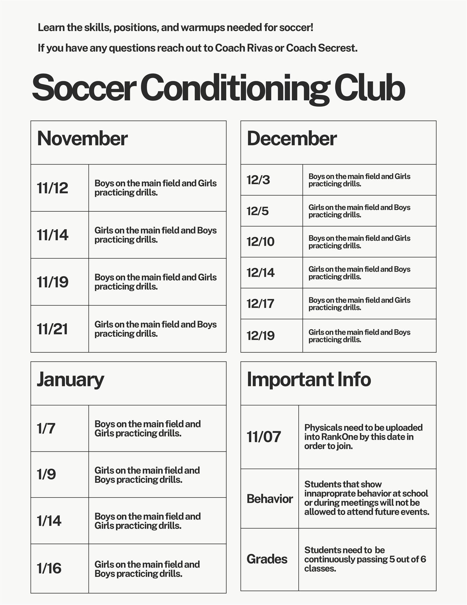 Soccer Conditioning Schedule